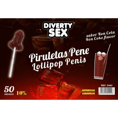 DIABLO GOLOSO - 50 PENIS LOLLIPOPS RON COLA FLAVOR 10% ALCOHOL
