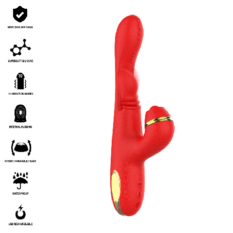 INTENSE - KATY MULTIFUNCTION CLITORIS STIMULATOR 4 INTERCHANGEABLE HEADS RED