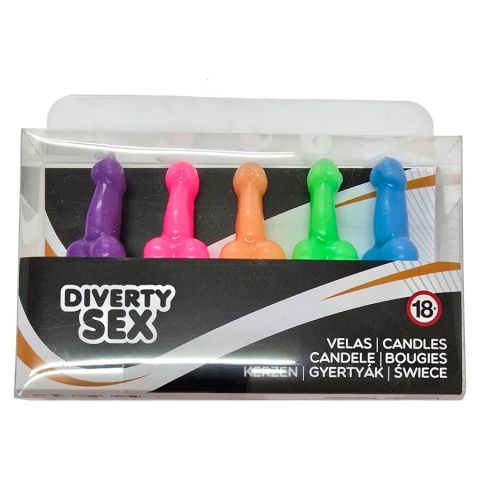 DIABLO PICANTE - BOX OF 5 PENIS-SHAPED CANDLES IN DIFFERENT COLORS