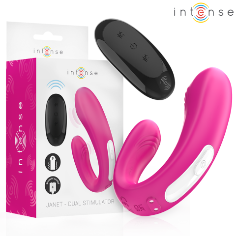 INTENSE - JANET DUAL ESTIMULADOR EM U E VIBRADOR COM CONTROLE REMOTO ROSA - BrinquedosSexuais.pt